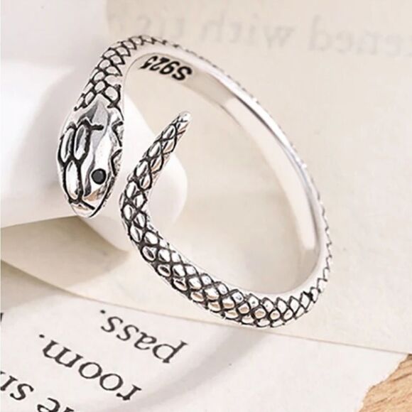 The Mini Serpent Ring adjustable in antiqued 925 silver - Picture 2 of 7